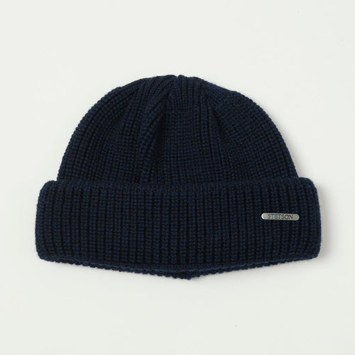 Stetson Ribbed Wool Beanie - Navy