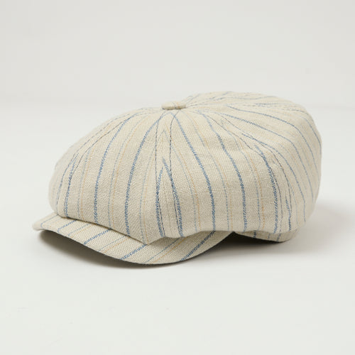 Stetson Hatteras Striped Linen Flat Cap - Nature/Blue