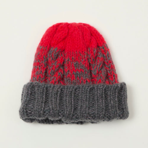 Sublime Hand Knit Fishermans Beanie - Grey/Cherry