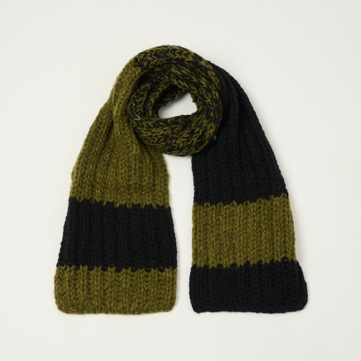 Sublime Hand Knit Long Muffler Scarf - Black/Moss