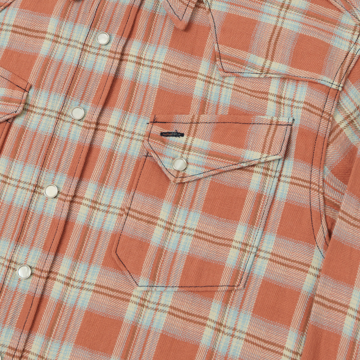 Sugar Cane Herringbone Check Western Shirt - Red/Grey