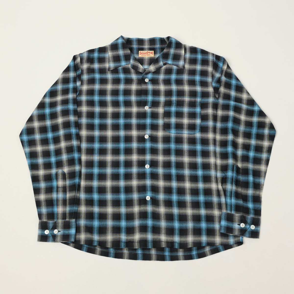 Sugar Cane Rayon Check Open Shirt - Blue