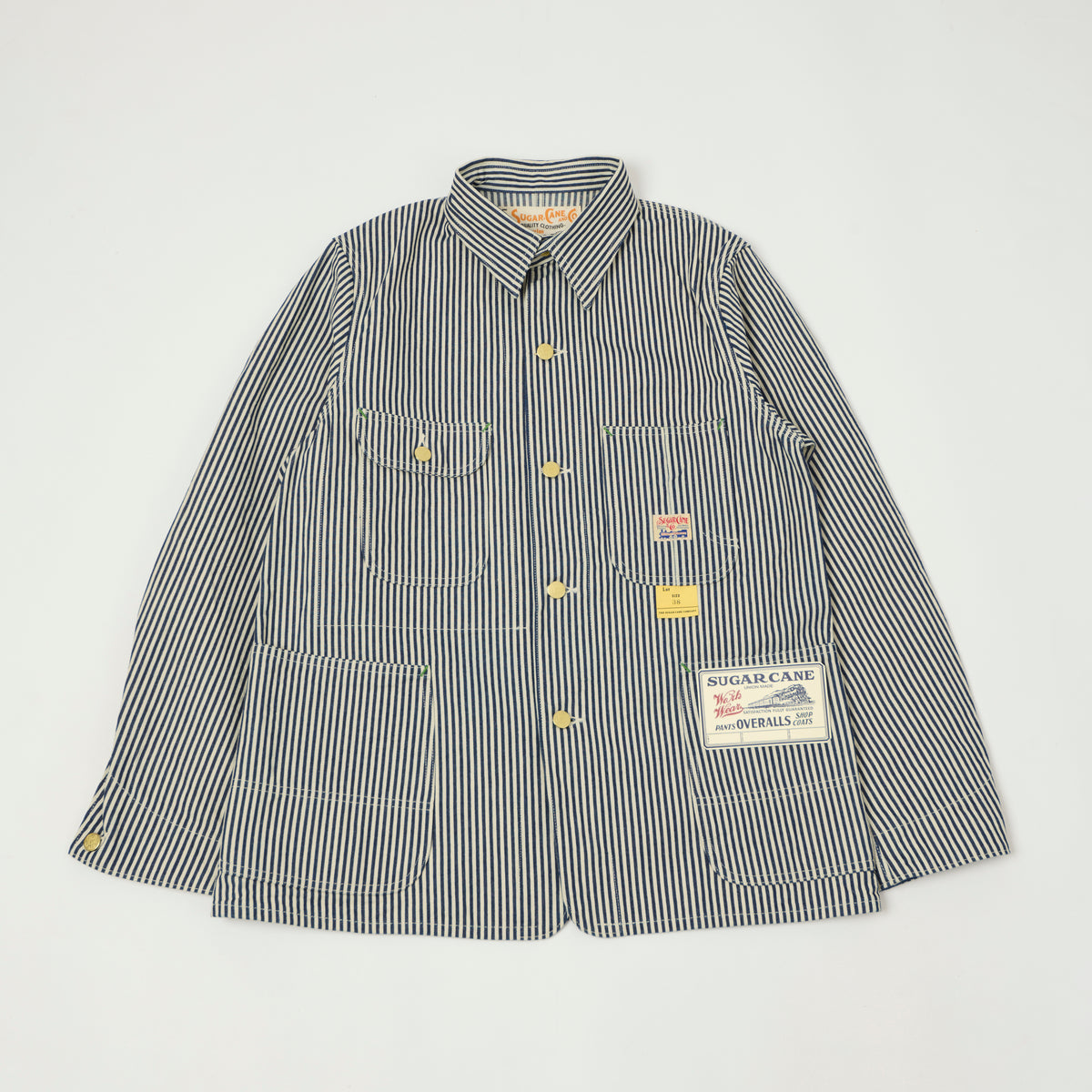 Sugar Cane Hickory Stripe Chore Coat - White/Navy
