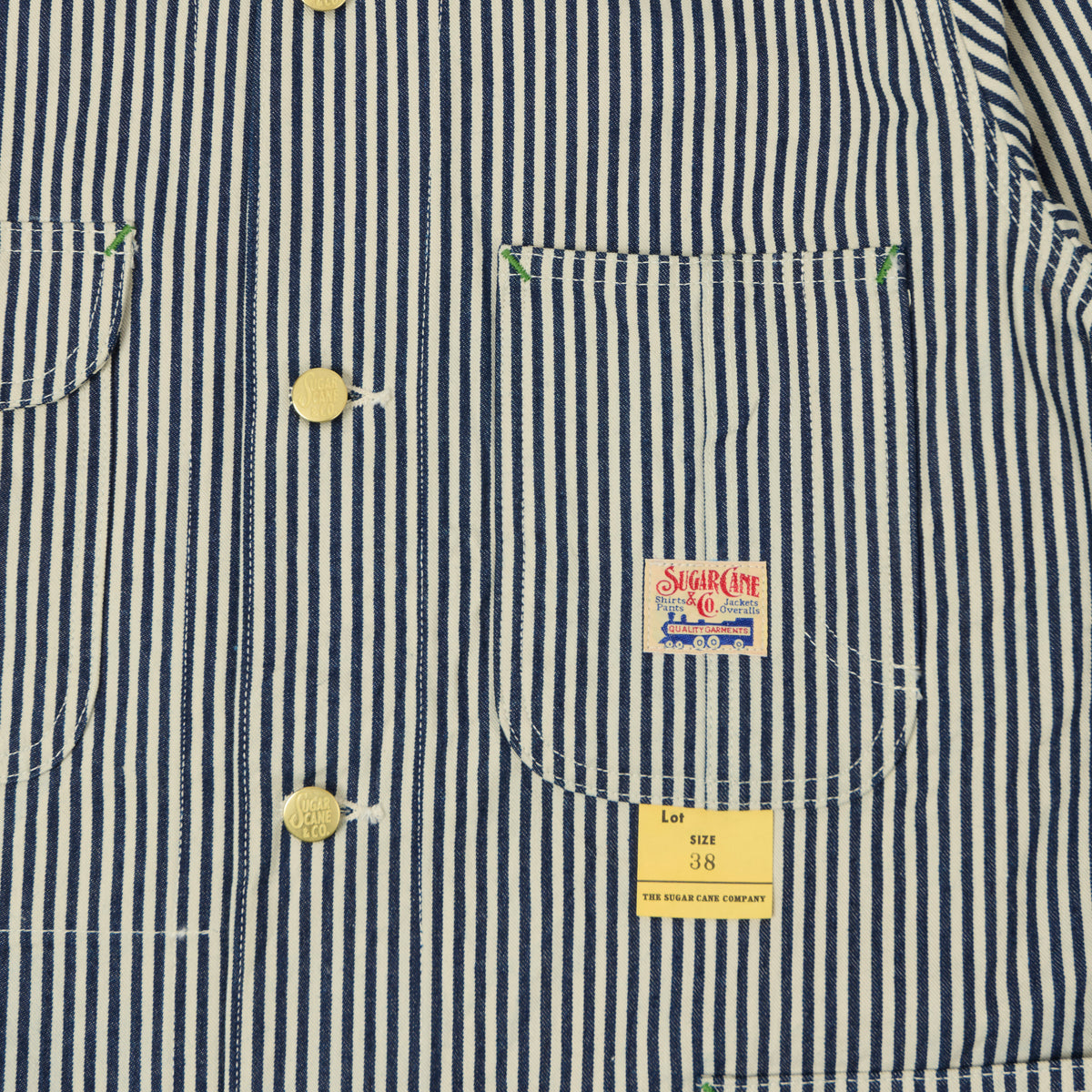 Sugar Cane Hickory Stripe Chore Coat - White/Navy