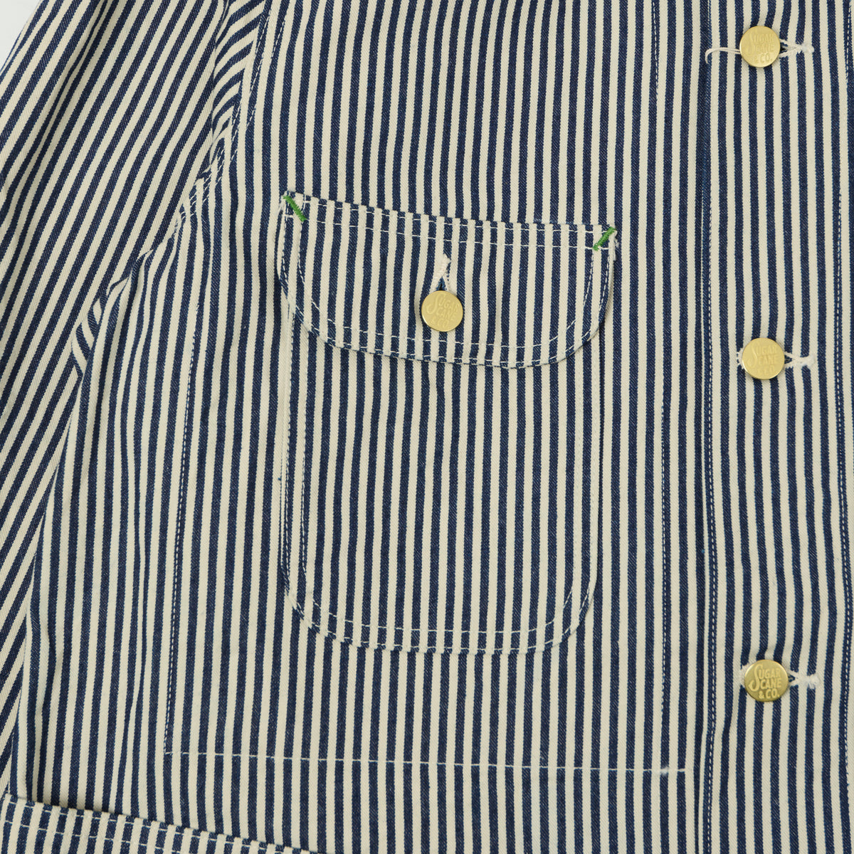 Sugar Cane Hickory Stripe Chore Coat - White/Navy