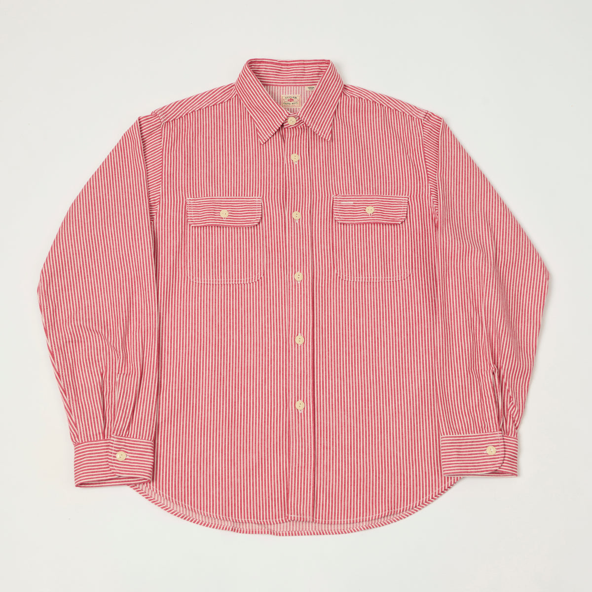 Sugar Cane Hickory Stripe Work Shirt - Red