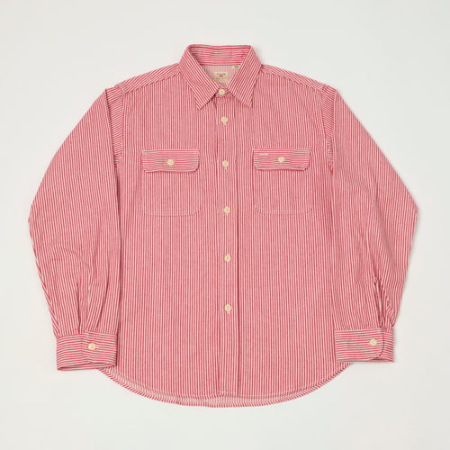 Sugar Cane Hickory Stripe Work Shirt - Red