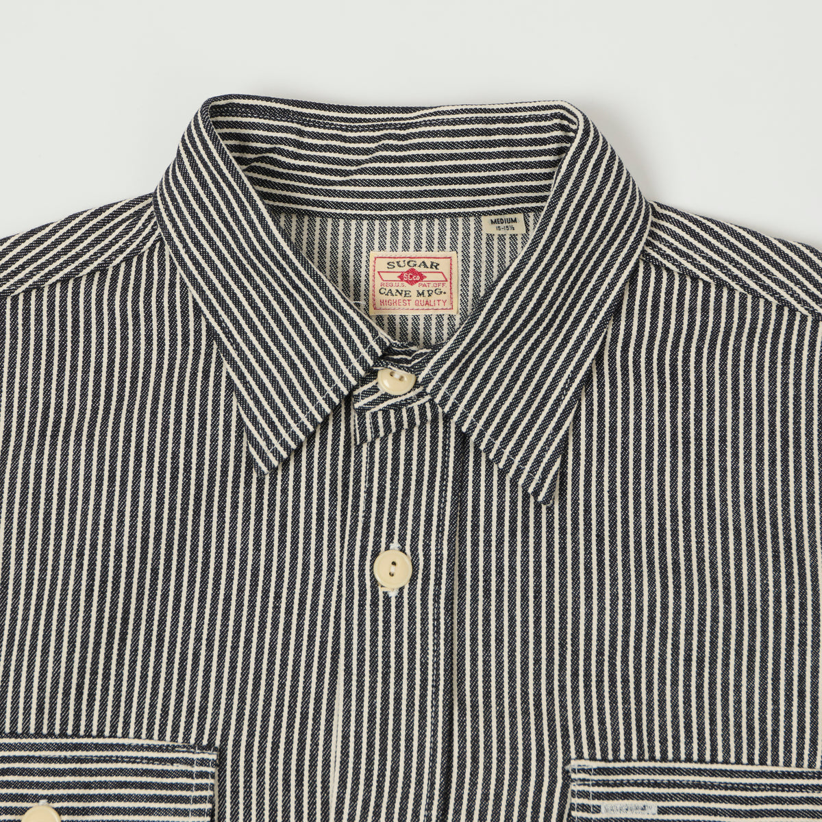 Sugar Cane Hickory Stripe Work Shirt - Black