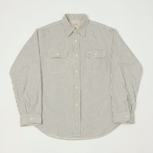 Sugar Cane Hickory Stripe Work Shirt - Grey