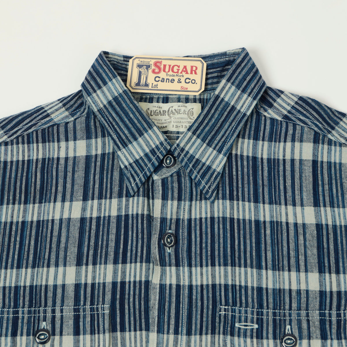 Sugar Cane Indigo Check Work Shirt - Navy