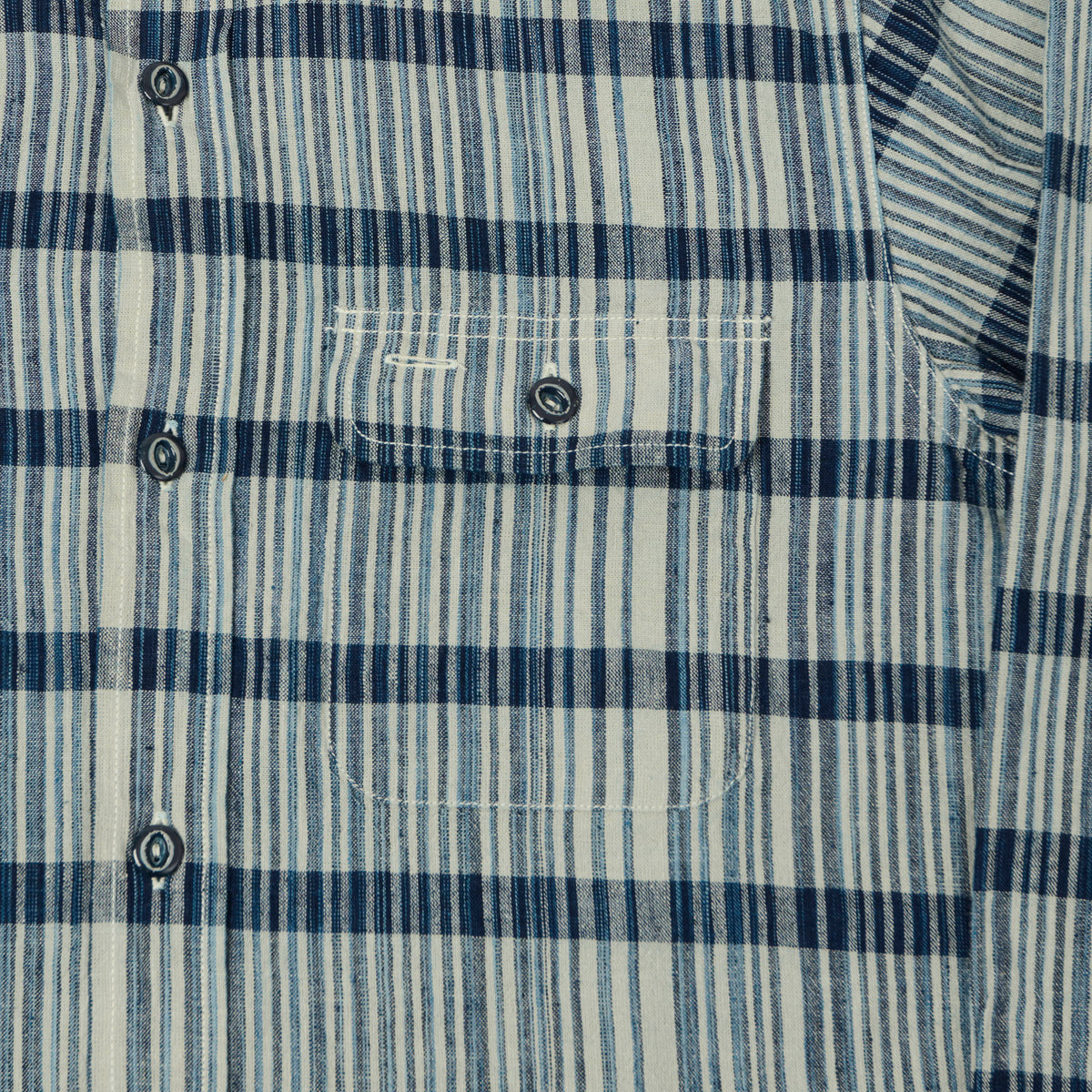 Sugar Cane Indigo Check Work Shirt - White