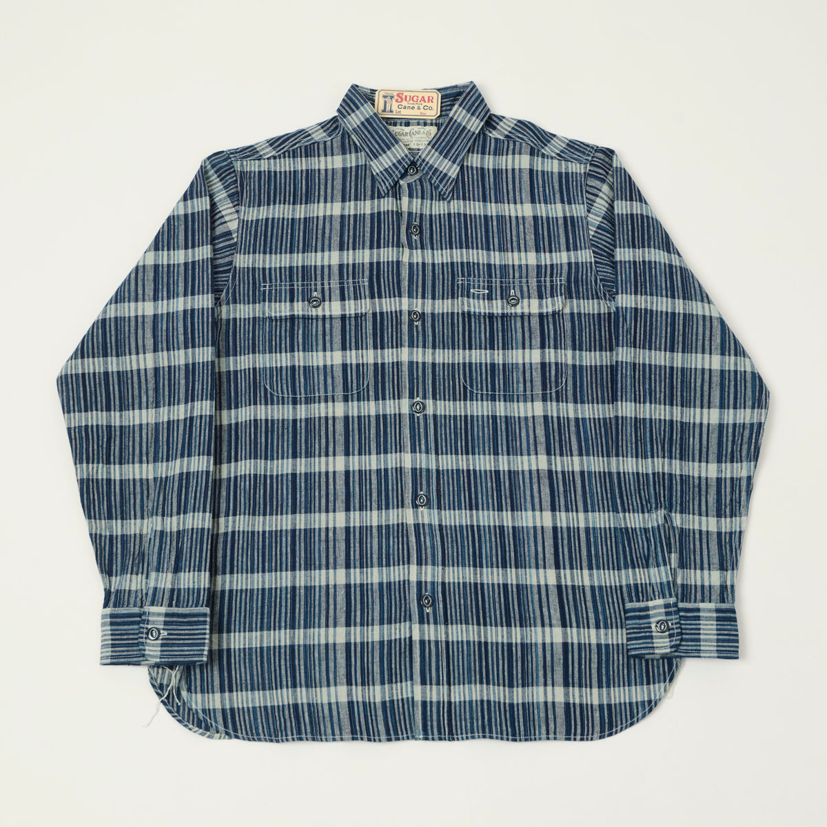 Sugar Cane Indigo Check Work Shirt - Navy