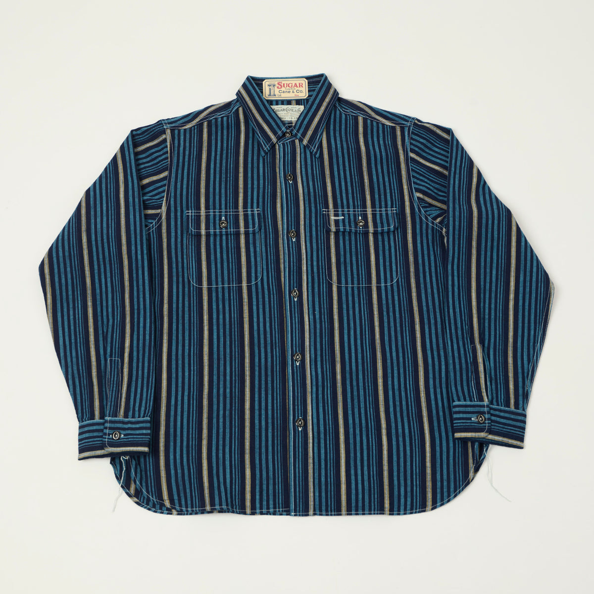Sugar Cane Indigo Stripe Work Shirt - Navy
