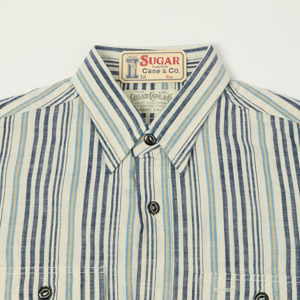 Sugar Cane Indigo Stripe Work Shirt - White