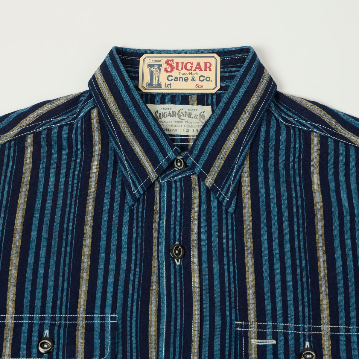 Sugar Cane Indigo Stripe Work Shirt - Navy