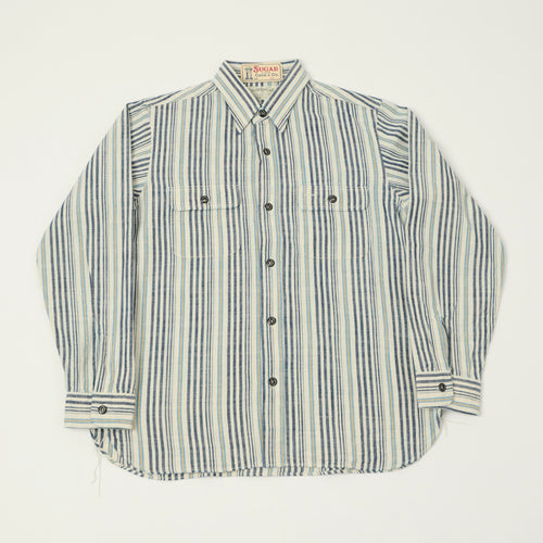 Sugar Cane Indigo Stripe Work Shirt - White