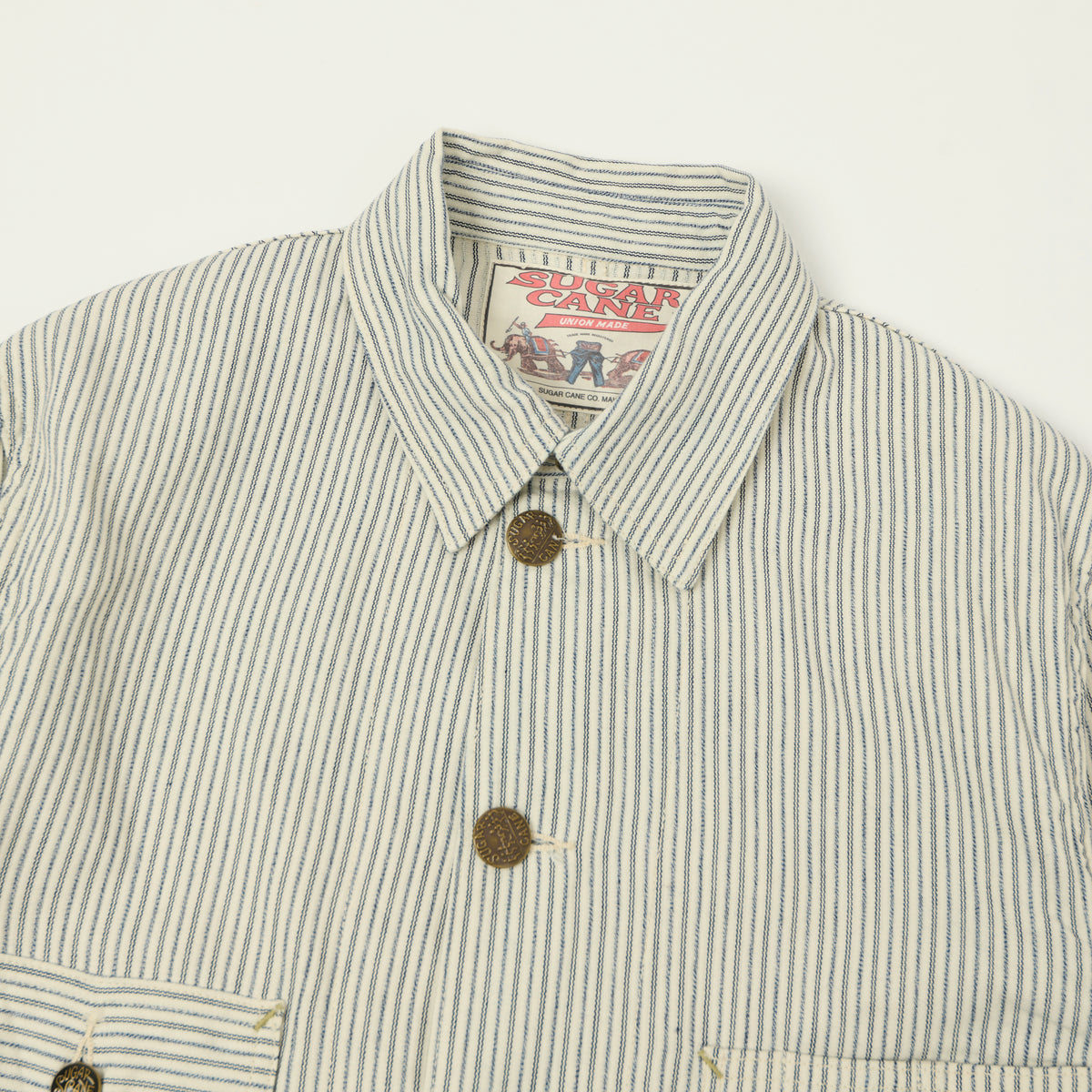 Sugar Cane Jaquard Hickory Stripe Chore Jacket - White