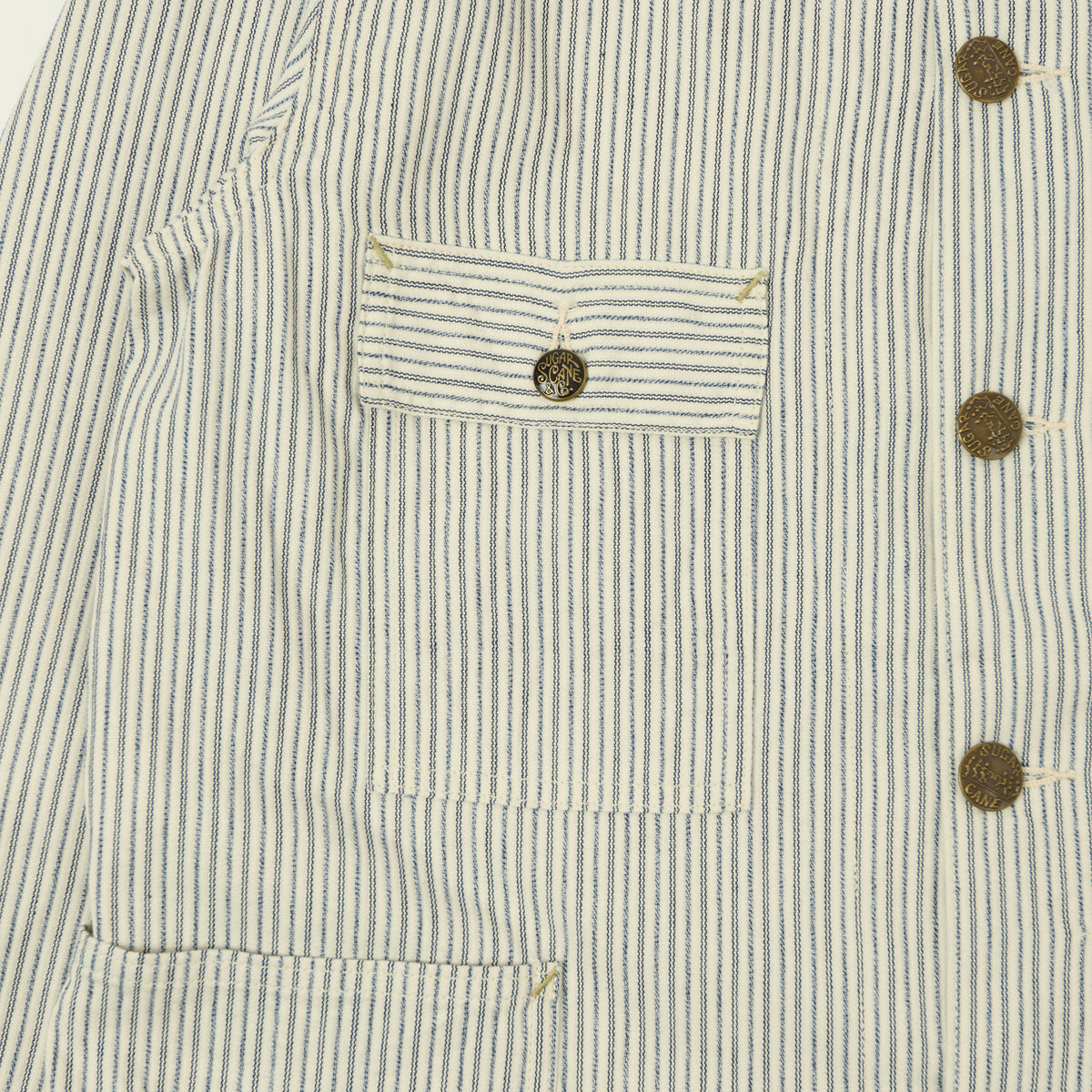 Sugar Cane Jaquard Hickory Stripe Chore Jacket - White