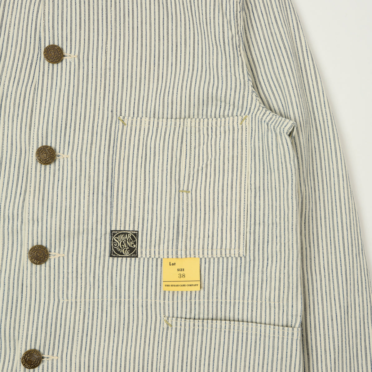 Sugar Cane Jaquard Hickory Stripe Chore Jacket - White