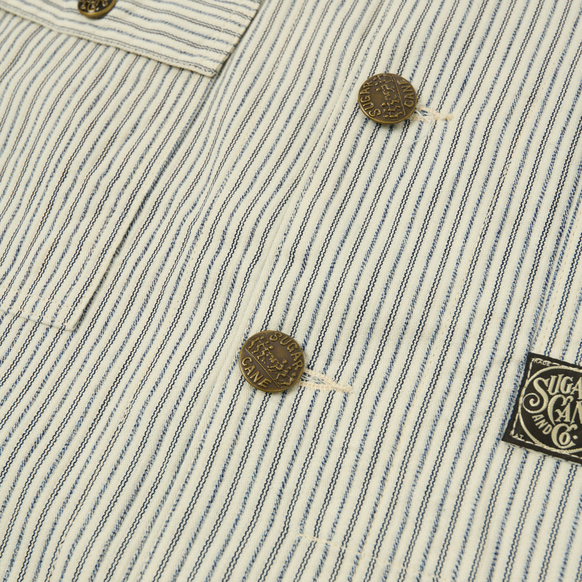 Sugar Cane Jaquard Hickory Stripe Chore Jacket - White