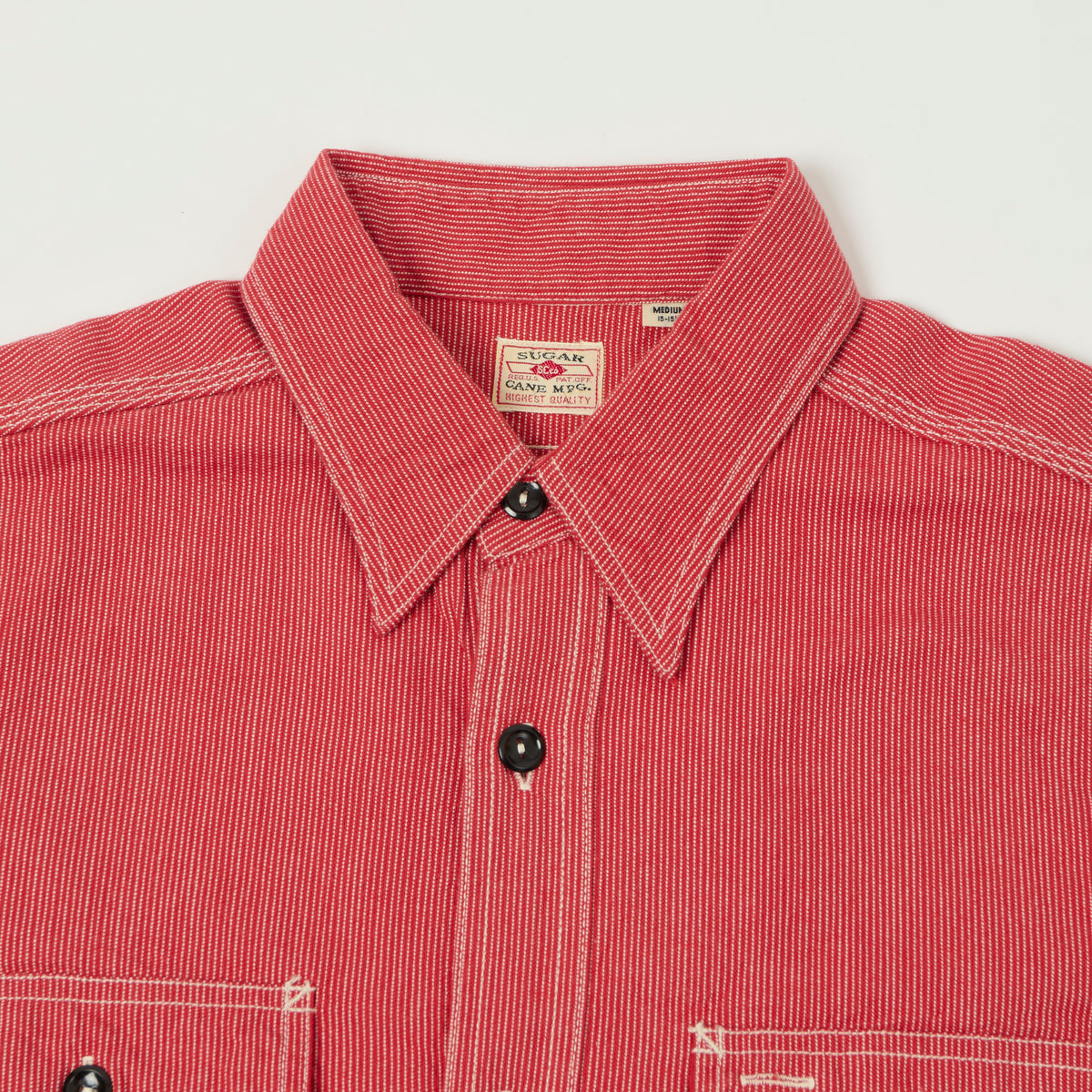 Sugar Cane 'Jean Cord' Long Sleeve Work Shirt - Red