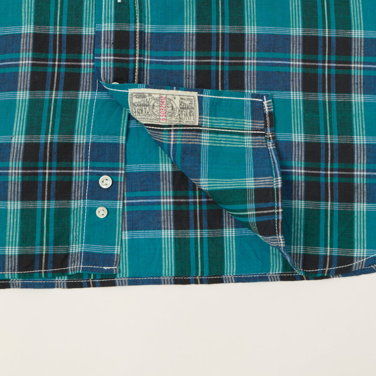 Sugar Cane Madras Button Down Short Sleeve Shirt - Blue