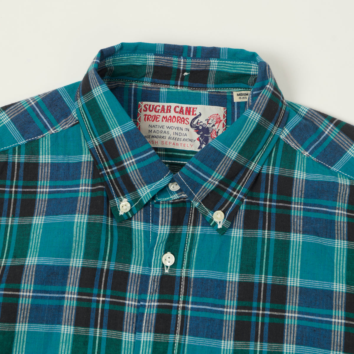 Sugar Cane Madras Button Down Short Sleeve Shirt - Blue