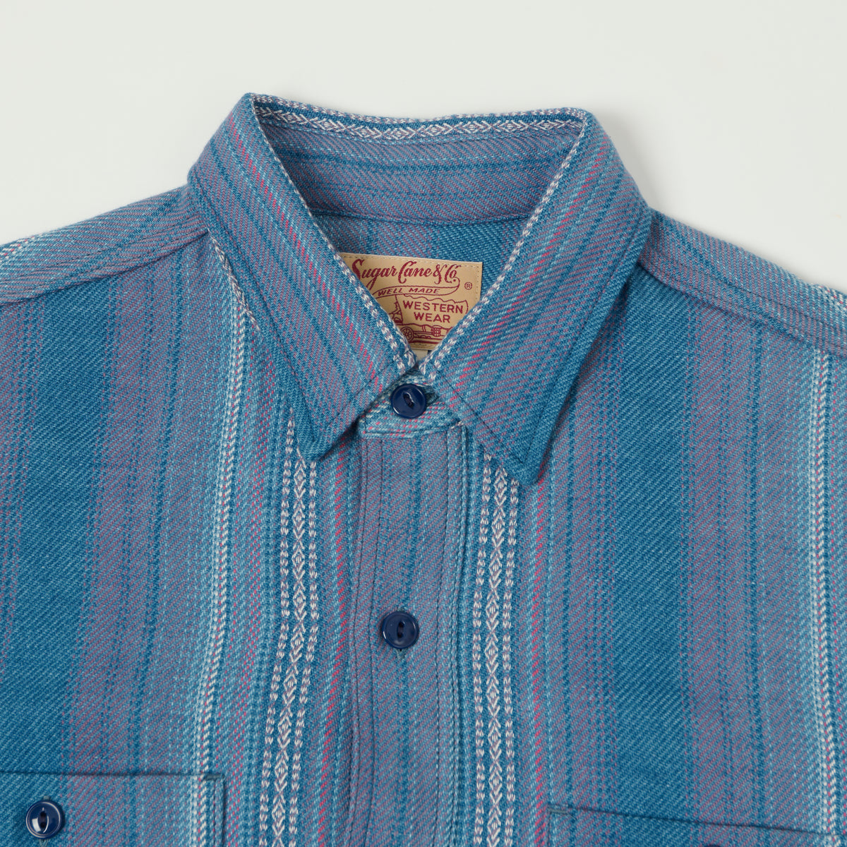 Sugar Cane Native American Dobby Work Shirt - Indigo