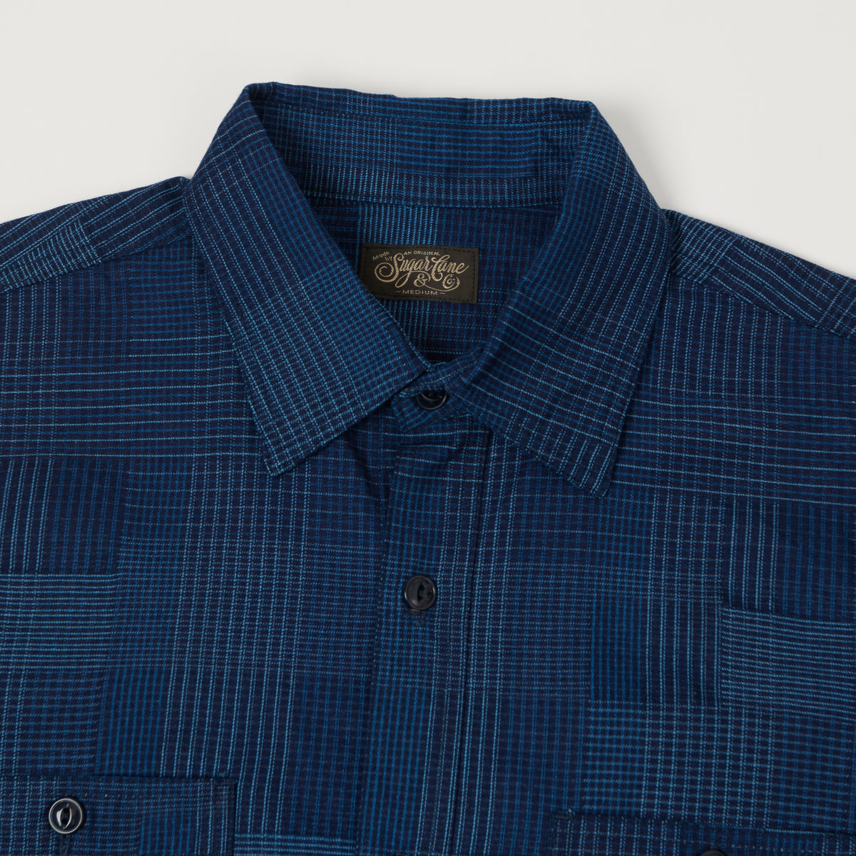 Sugar Cane Multi Check 'Patchwork' Shirt - Dark Indigo