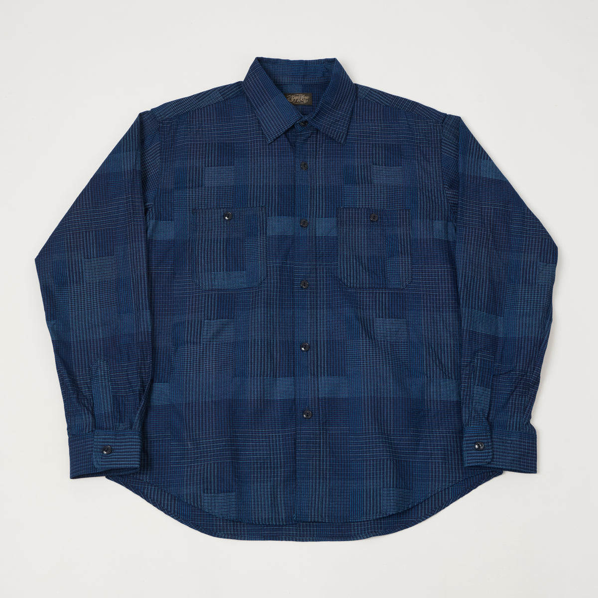 Sugar Cane Multi Check 'Patchwork' Shirt - Dark Indigo