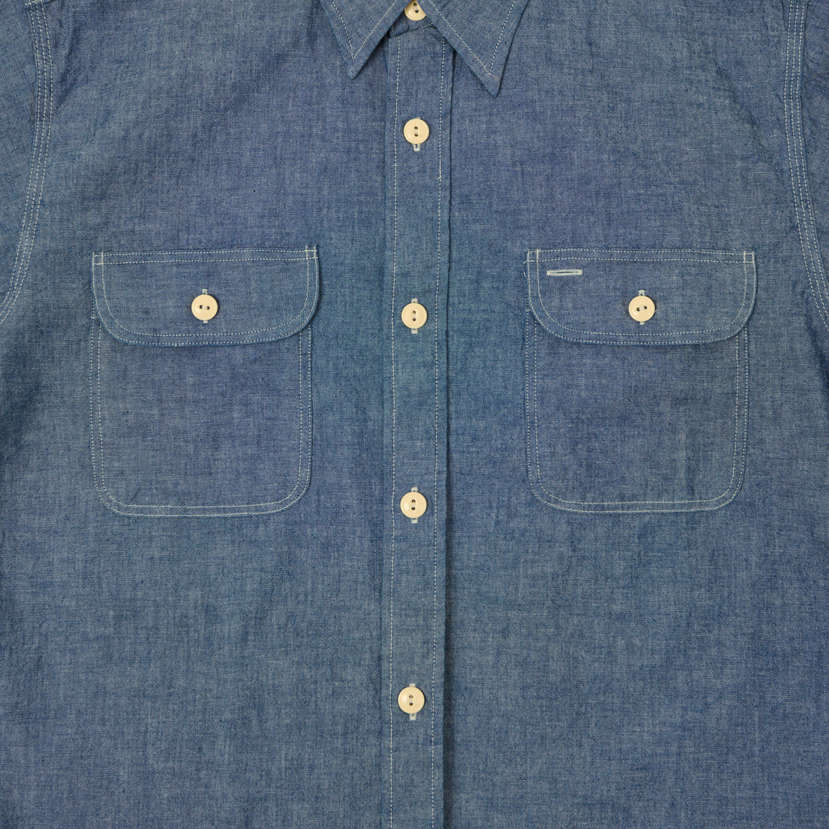 Sugar Cane Short Sleeve Chambray Work Shirt - Navy