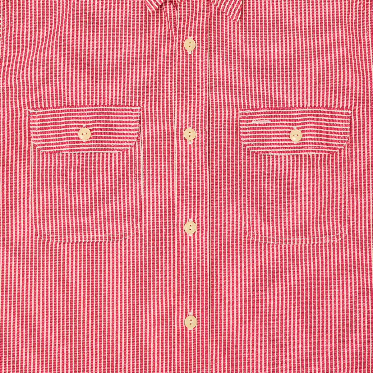 Sugar Cane Short Sleeve Hickory Stripe Work Shirt - Red