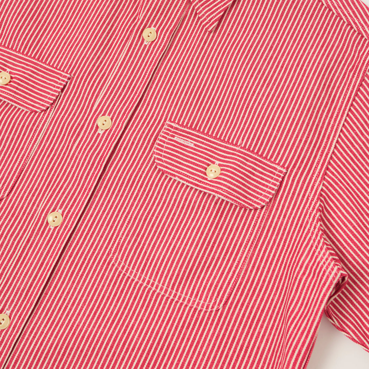 Sugar Cane Short Sleeve Hickory Stripe Work Shirt - Red