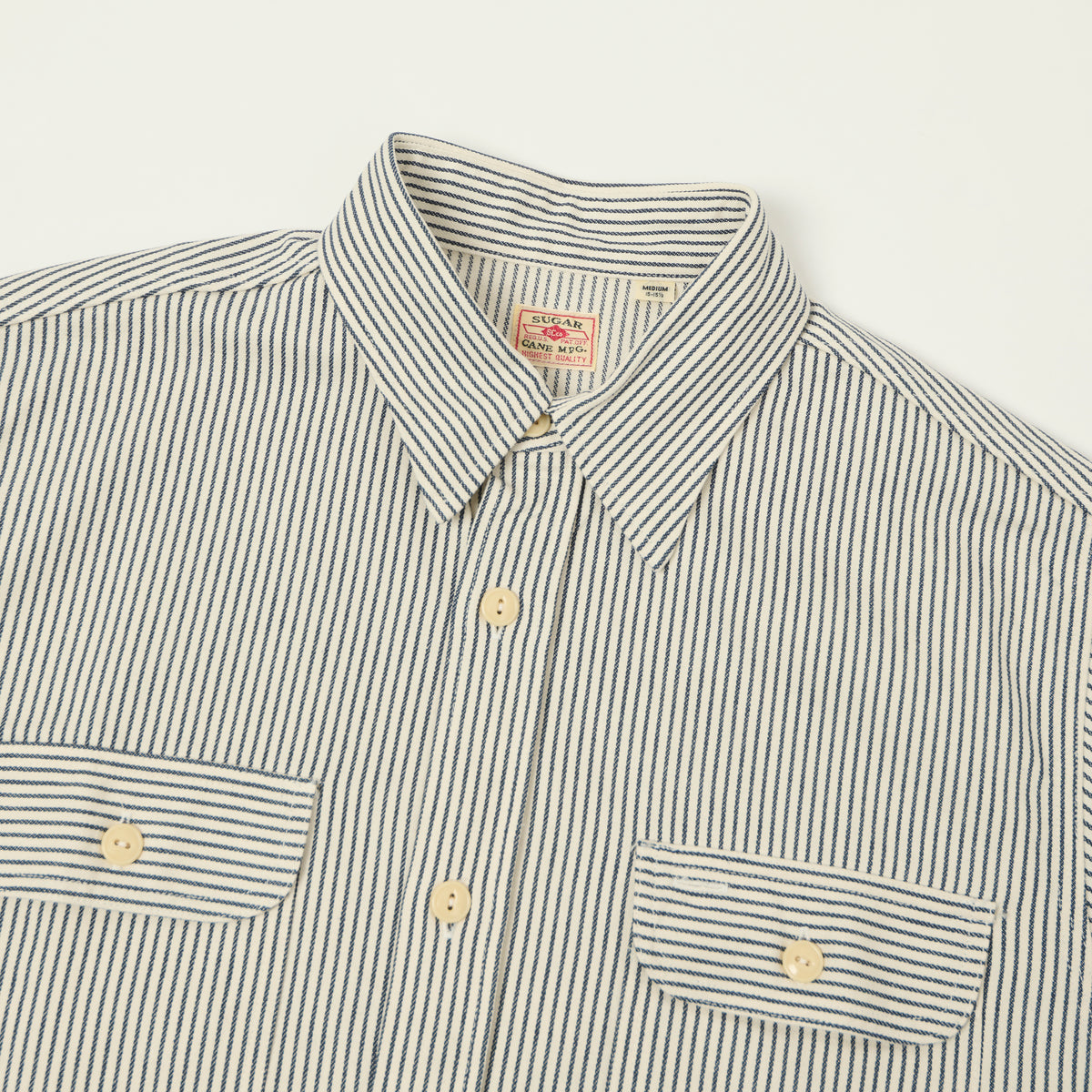 Sugar Cane Short Sleeve Hickory Stripe Work Shirt - White