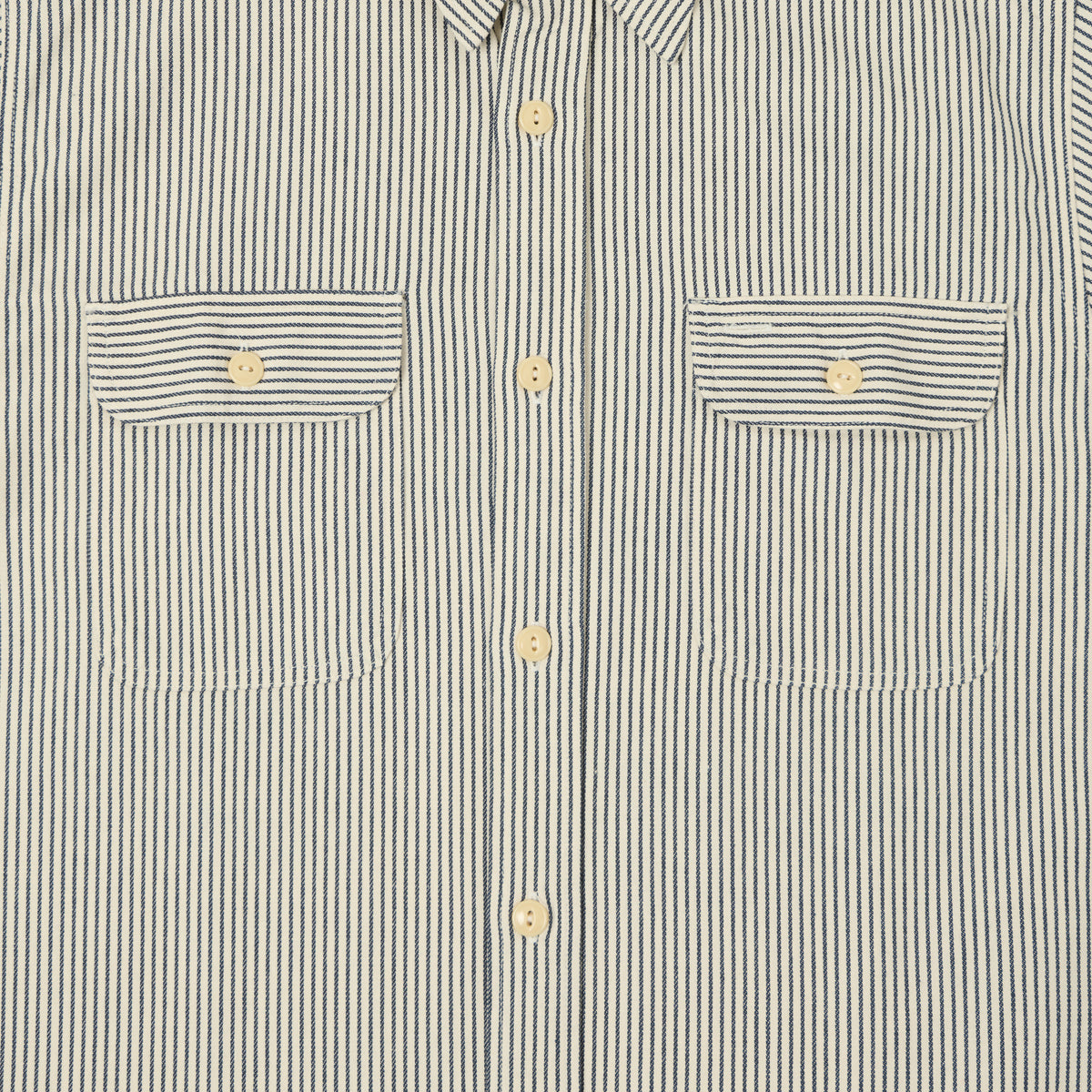 Sugar Cane Short Sleeve Hickory Stripe Work Shirt - White