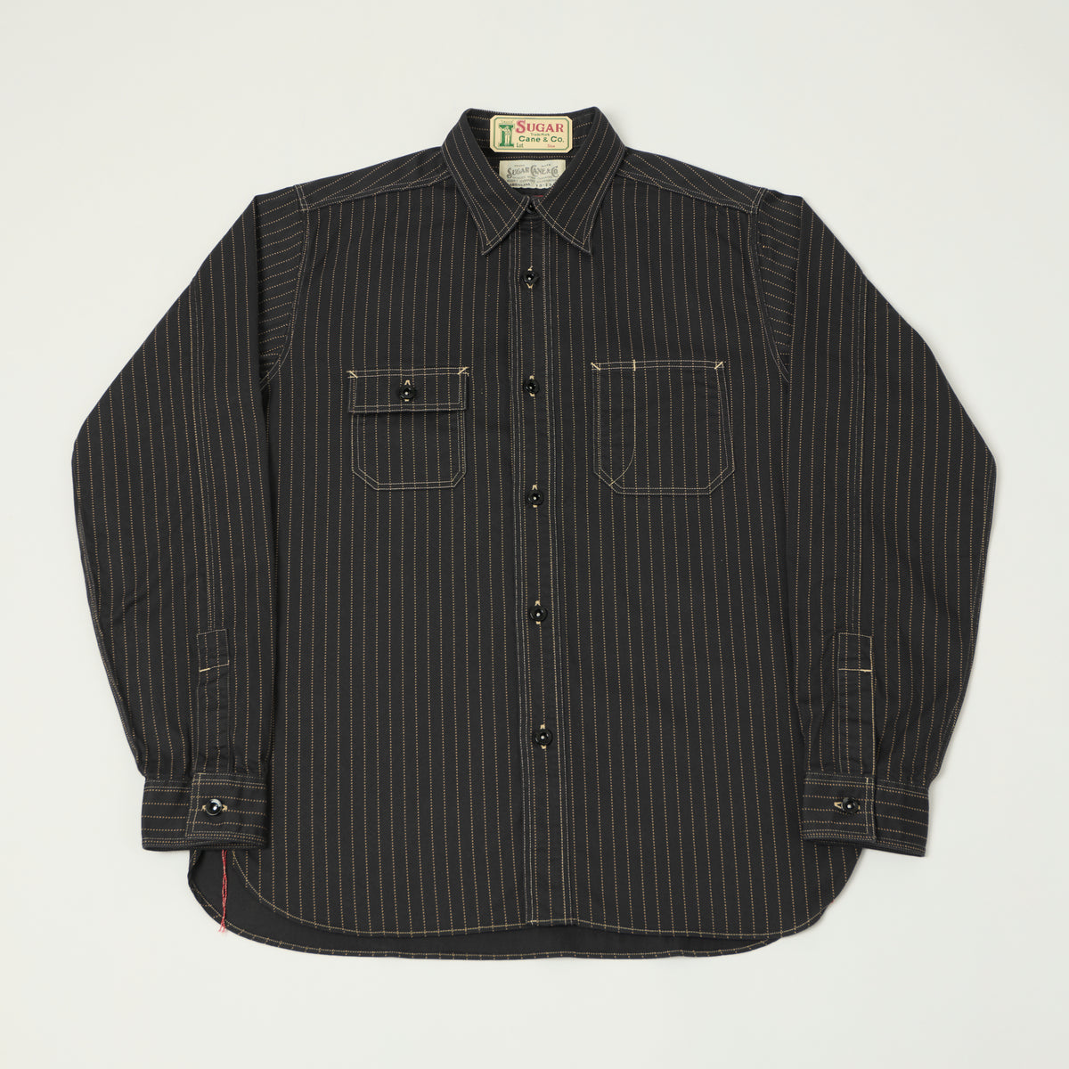 Sugar Cane Wabash Stripe Work Shirt - Black