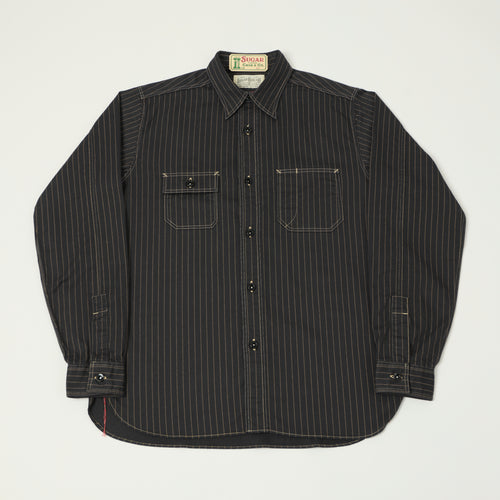 Sugar Cane Wabash Stripe Work Shirt - Black