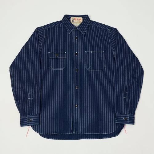 Sugar Cane Wabash Stripe Work Shirt - Indigo