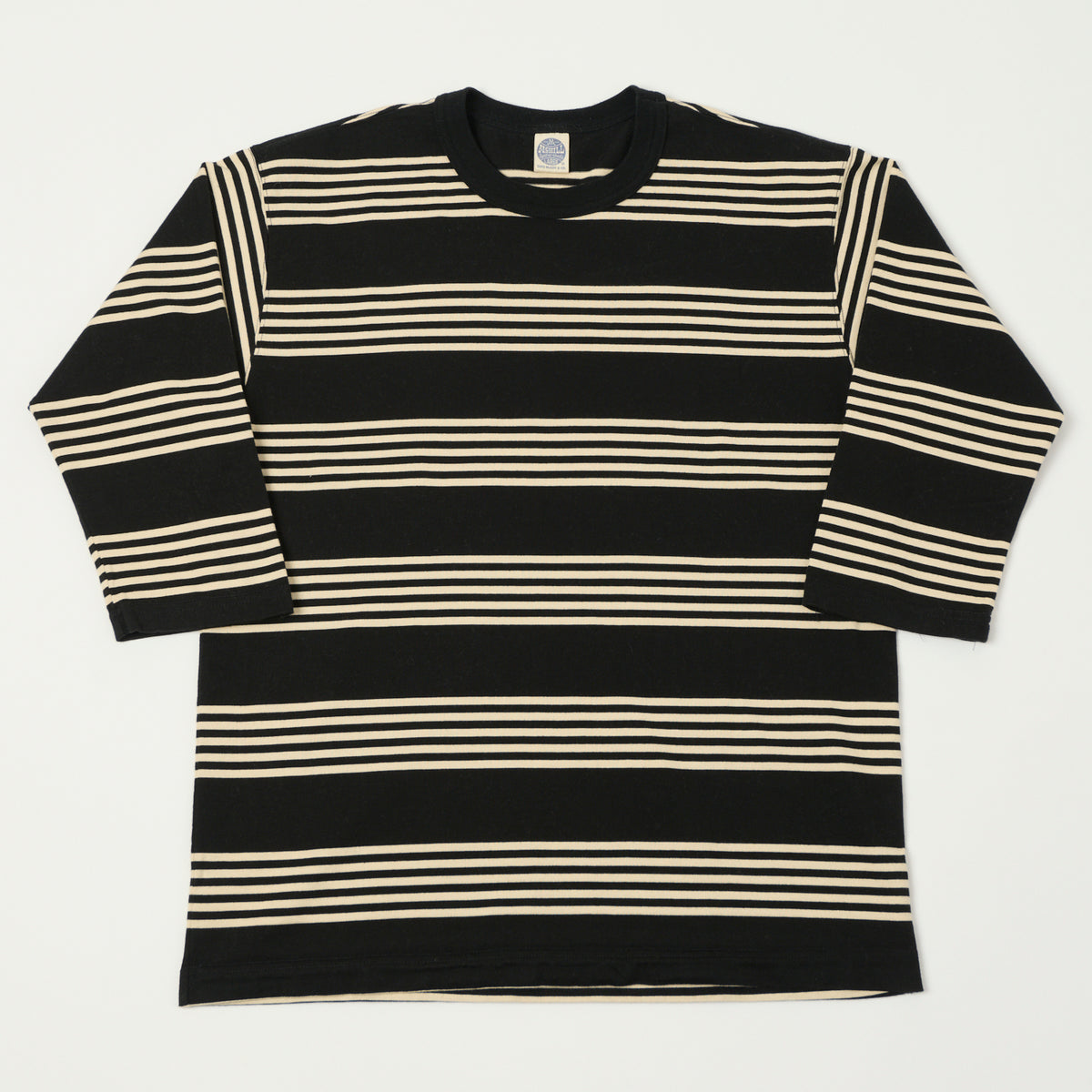 TOYS McCOY 'Multi Border Stripe' Quarter Sleeve Stripe T-Shirt - Ivory/Black