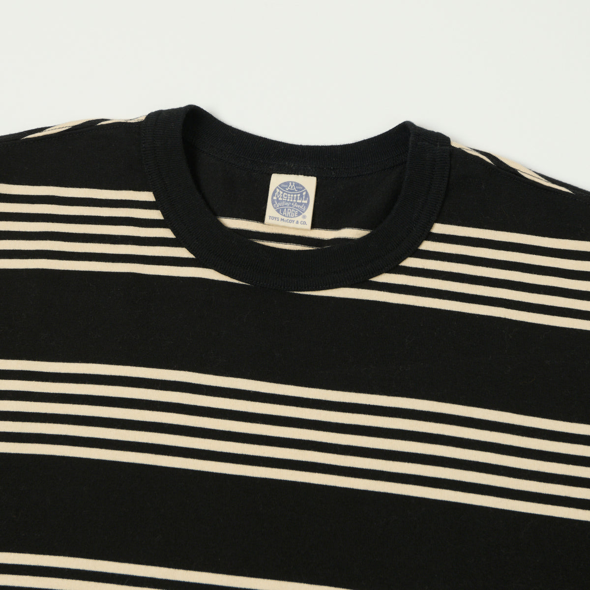 TOYS McCOY 'Multi Border Stripe' Quarter Sleeve Stripe T-Shirt - Ivory/Black