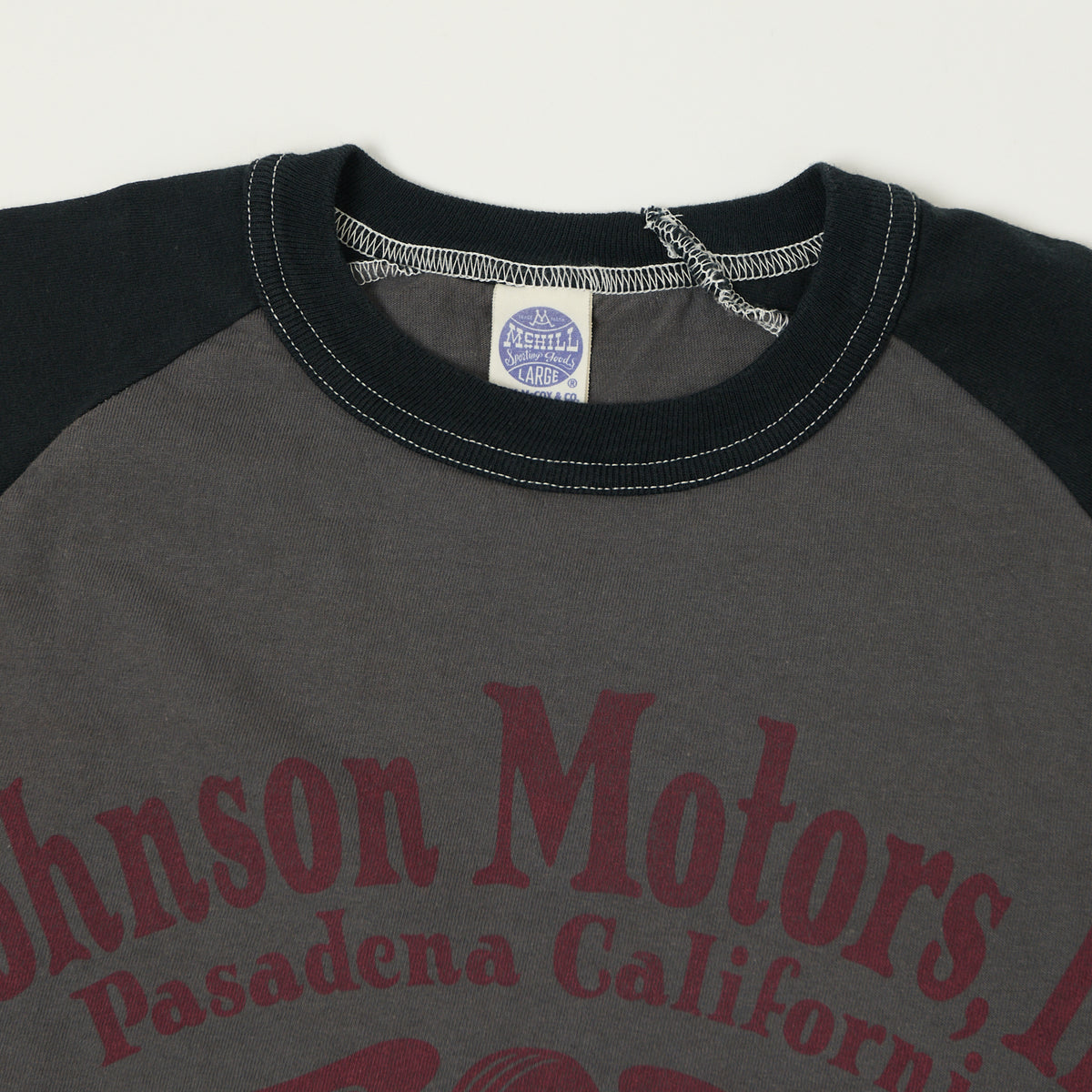 TOYS McCOY Raglan Sleeve 'Johnson Motors' Baseball T-Shirt - Grey/Black