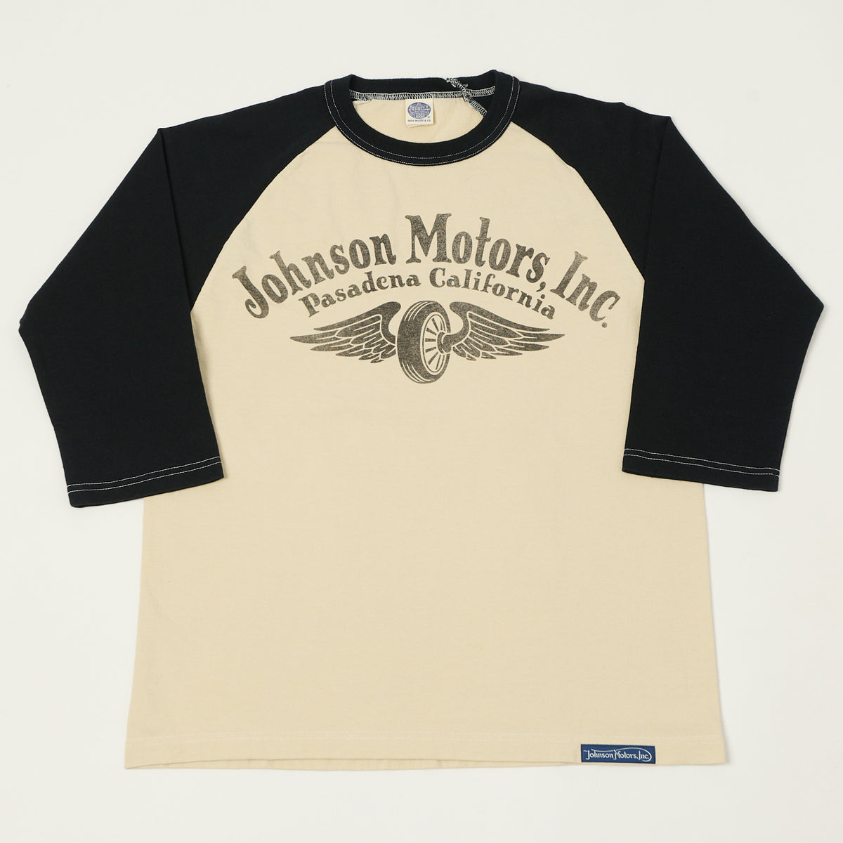 TOYS McCOY Raglan Sleeve 'Johnson Motors' Baseball T-Shirt - Ivory/Black