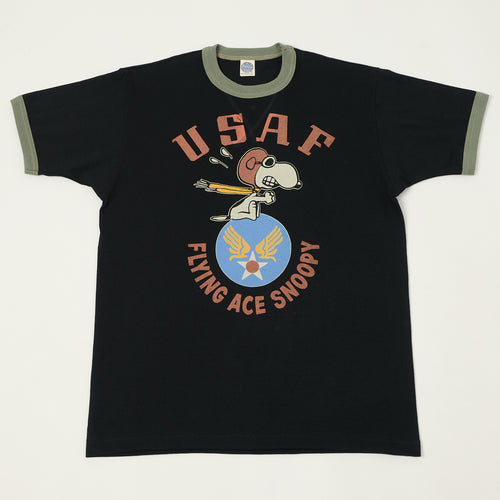 TOYS McCOY 'Snoopy USAF Flying Ace' Ringer T-Shirt - Black