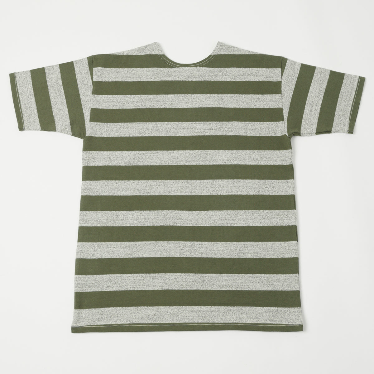 Warehouse & Co 4050 Duck Digger Border Stripe T-Shirt - Olive Green/Heather Grey
