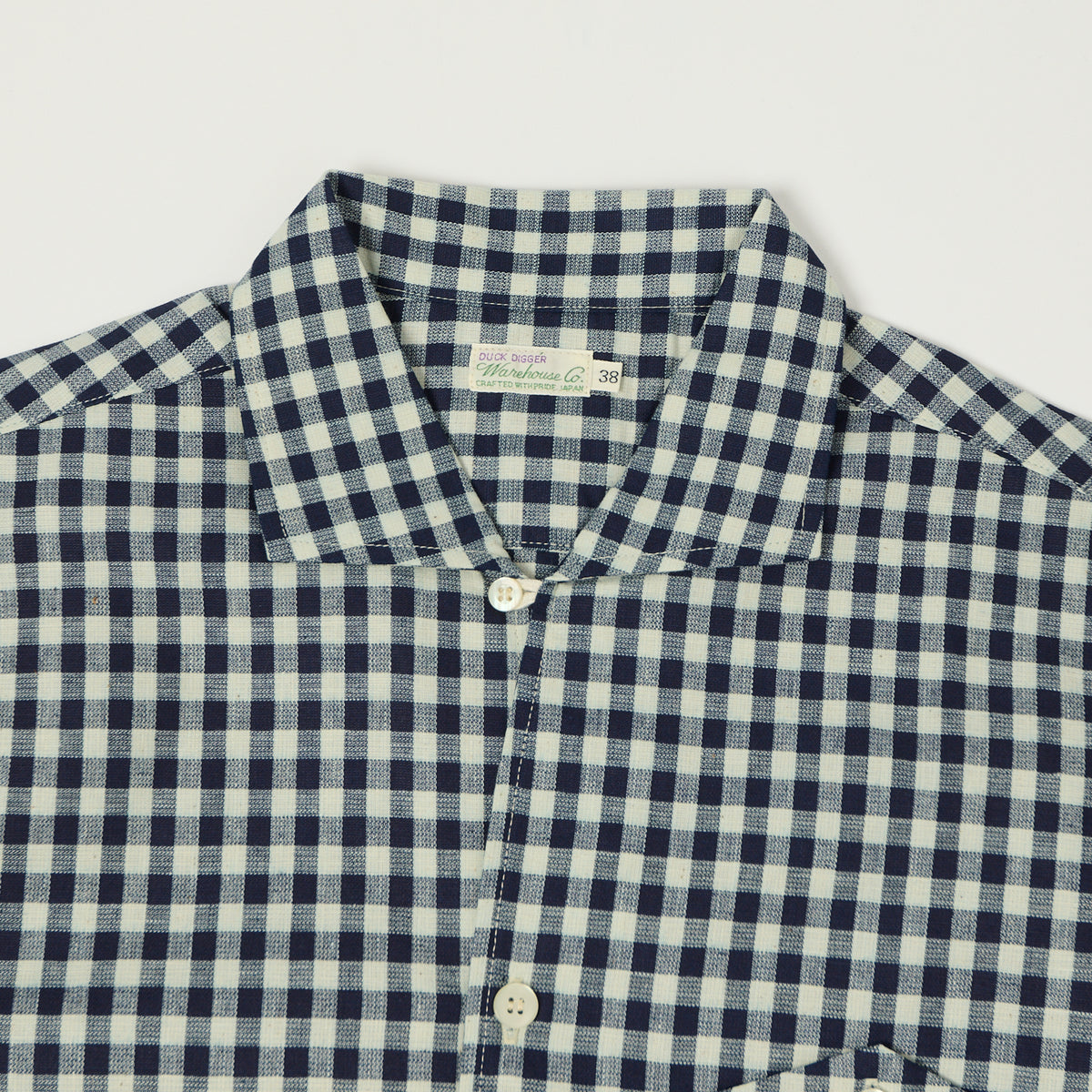 Warehouse & Co 3091 Duck Digger Open Collar Large Gingham Shirt - White/Navy