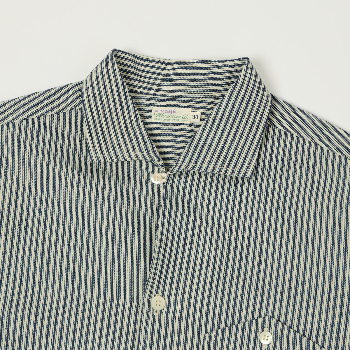 Warehouse & Co 3091 Duck Digger Open Collar Stripe Shirt - White/Navy