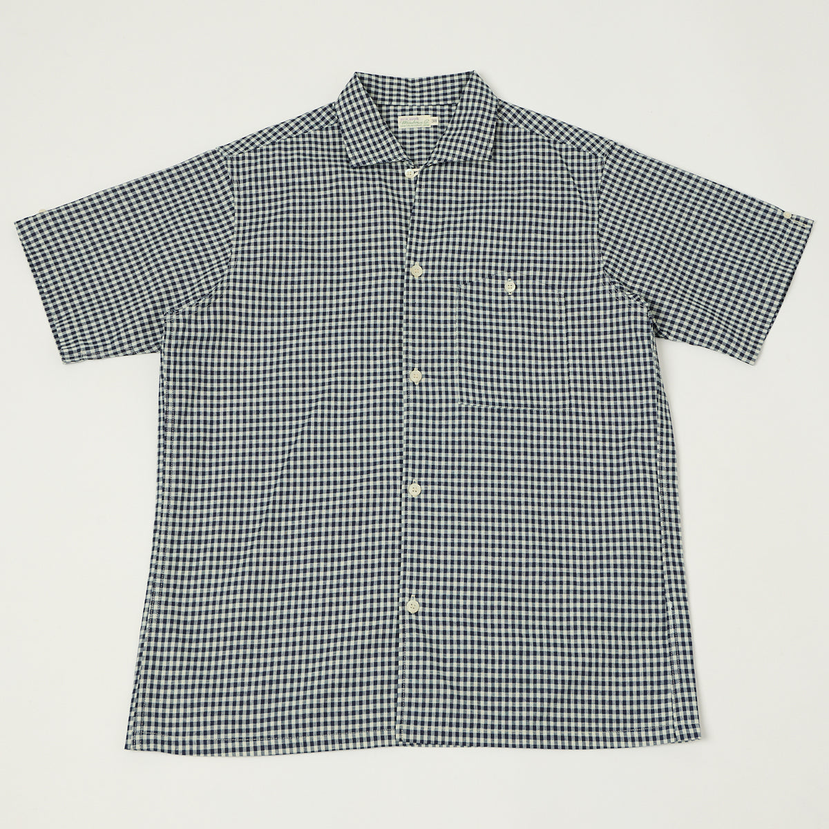 Warehouse & Co 3091 Duck Digger Open Collar Small Gingham Shirt - White/Navy