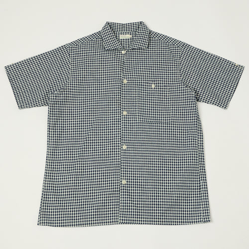 Warehouse & Co 3091 Duck Digger Open Collar Small Gingham Shirt - White/Navy