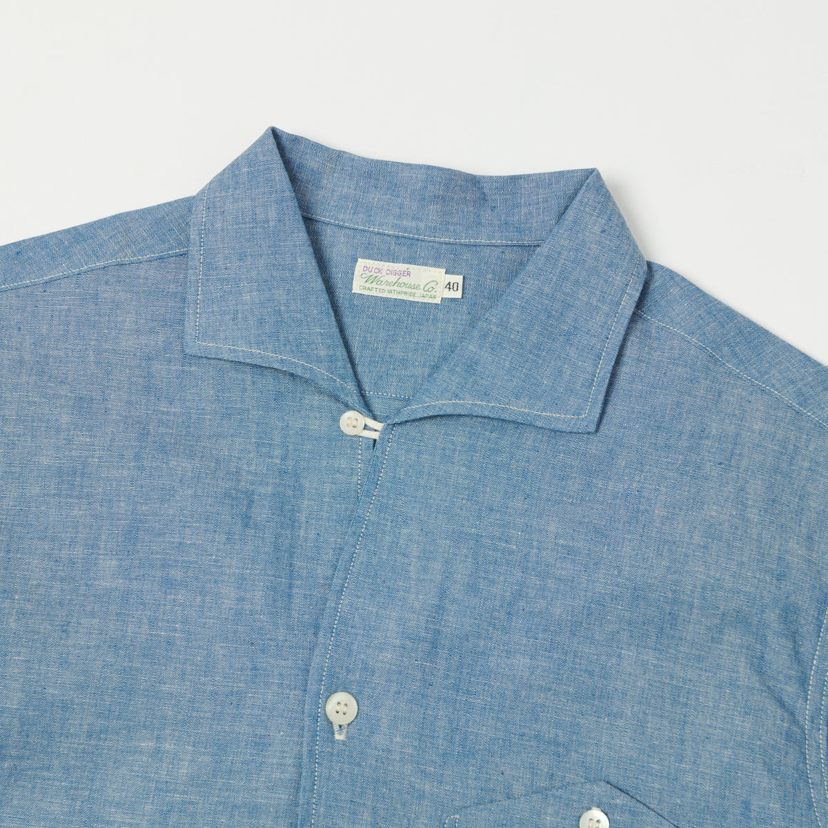 Warehouse & Co 3091 Duck Digger Open Collar Chambray Shirt - Blue