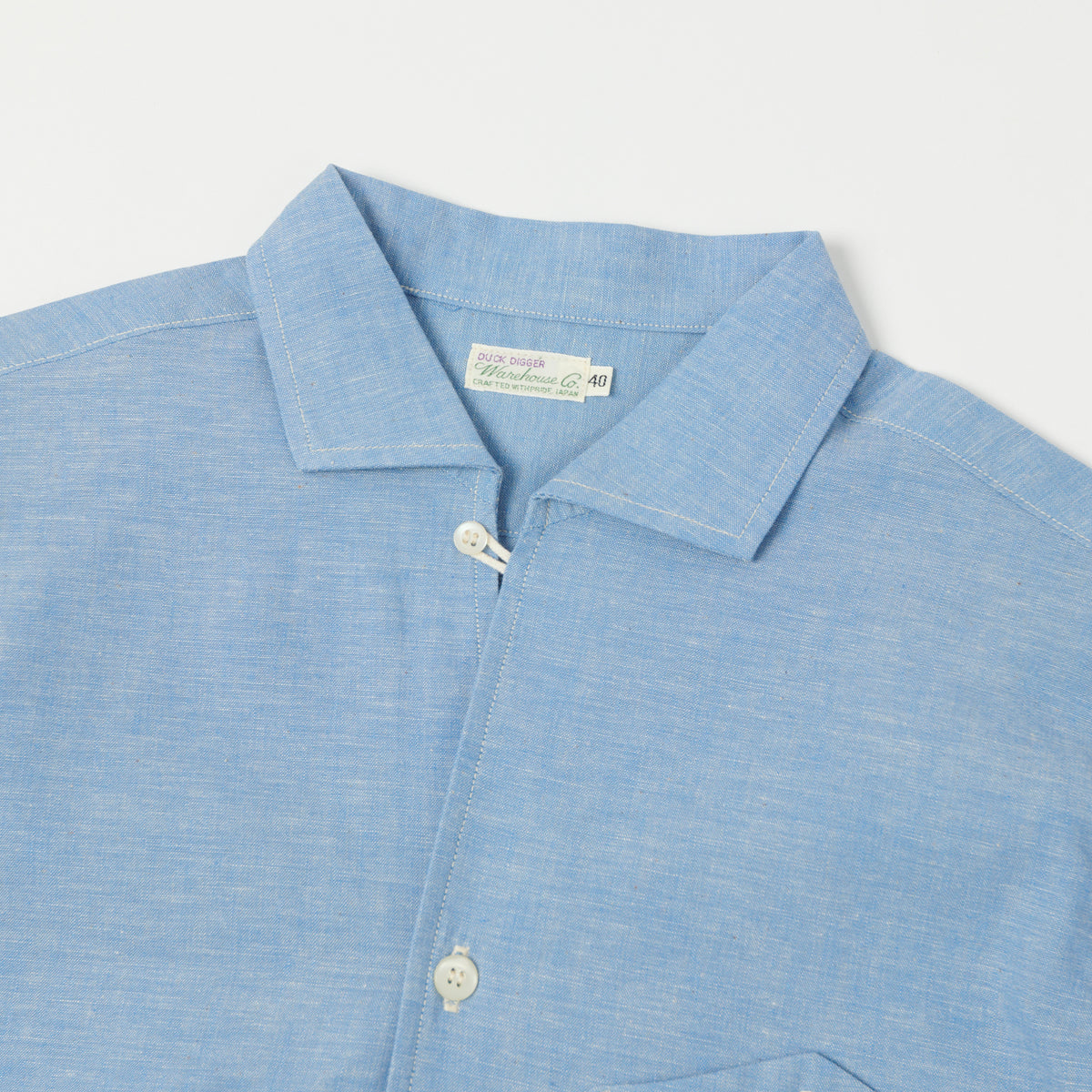 Warehouse & Co 3091 Duck Digger Open Collar Chambray Shirt - Sax